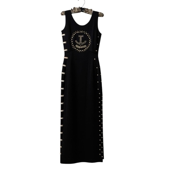 Vintage 90’s Cache Black Knit Nautical Studded Bandage Bodycon Maxi Dress Small - Picture 1 of 16